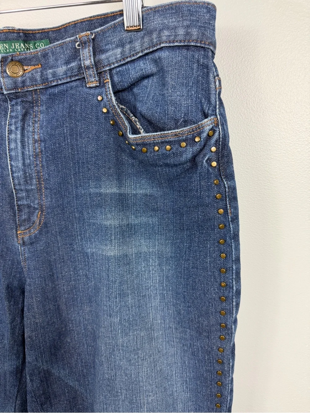 Lauren Ralph Lauren Jeans Womens 12 Dark Wash Studded Side Seam Stretch Straight